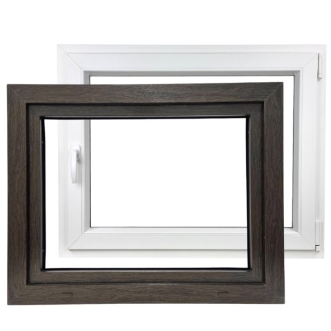 ALUCON OKNO PCV 900 x 600 mm / 90x60 cm Zewnętrzny Ciemny Dąb Prawe