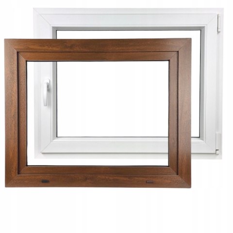 ALUCON OKNO PCV 900 x 500 mm / 90x50 cm Zewnętrzny Orzech Prawe