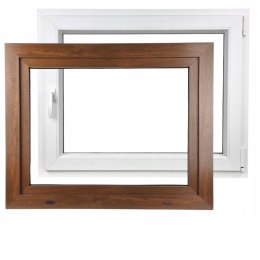ALUCON OKNO PCV 900 x 600 mm / 90x60 cm Zewnętrzny Orzech Prawe