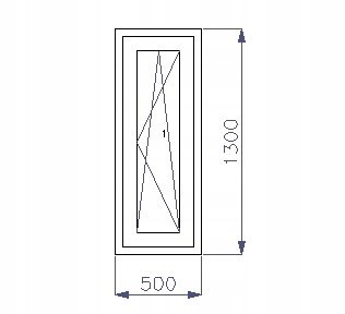 OKNO PCV 500 x 1300 RU ZEWN. ANTRACYT 3 SZYBY