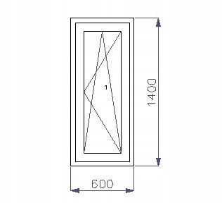OKNO PCV 600 x 1400 RU ZEWN. ANTRACYT 3 SZYBY