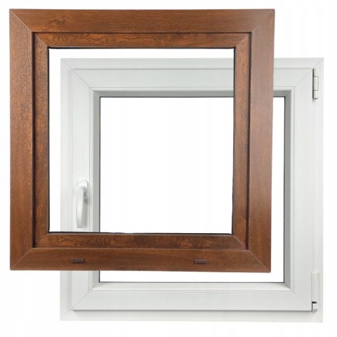 ALUCON OKNO PCV 900 x 900 mm / 90x90 cm Zewnętrzny Orzech Prawe